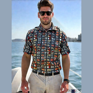 Ivy Crew Flag Wrinkle Resistant Short Sleeve Button-Up Shirt Size Men's L